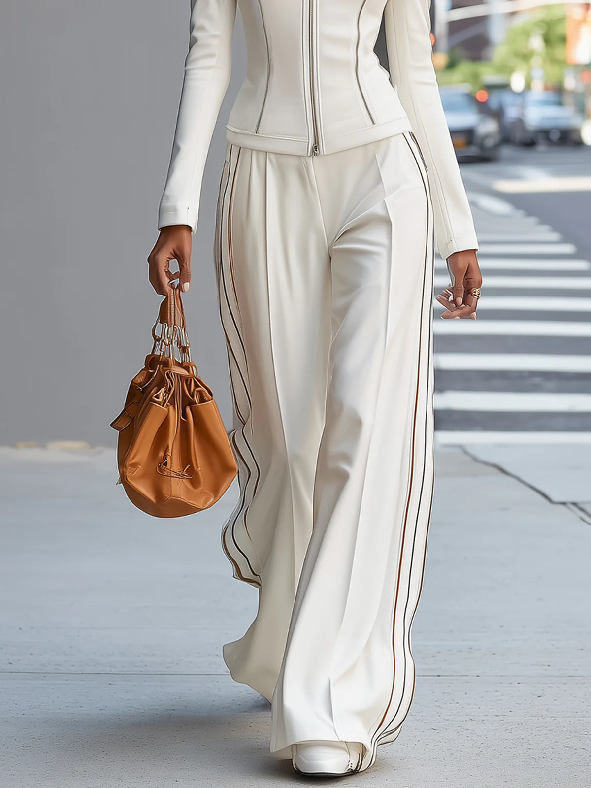 Radochna – High Neck Zip Suit with Wide Leg Pants