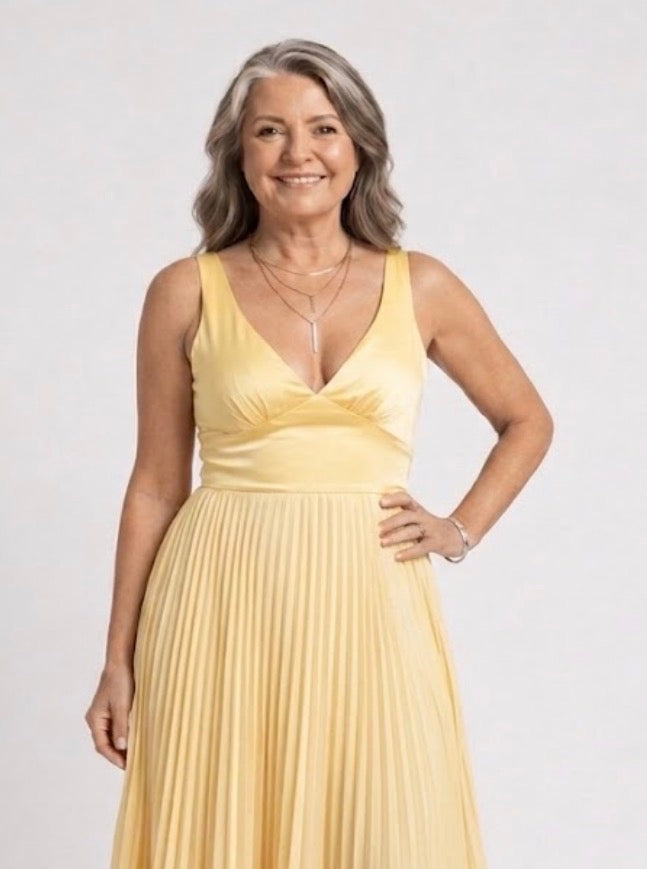 Ellis & Johnson™ | Pleated V-Neck Maxi Dress