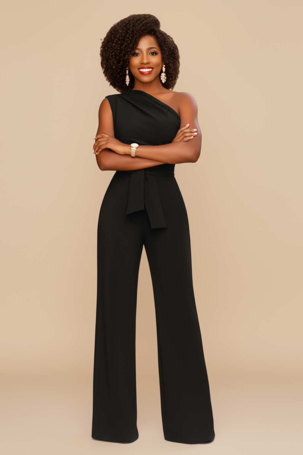 Sophisticated One-Shoulder Jumpsuit – Wide-Leg Evening Style