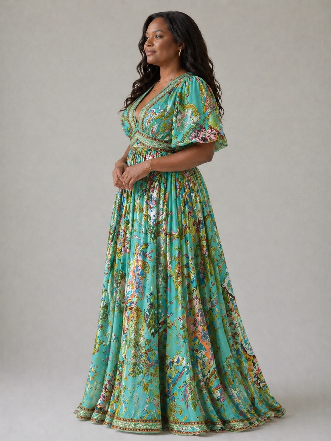 Ellis & Johnson™ | Airy maxi dress with puff sleeves and V-neck