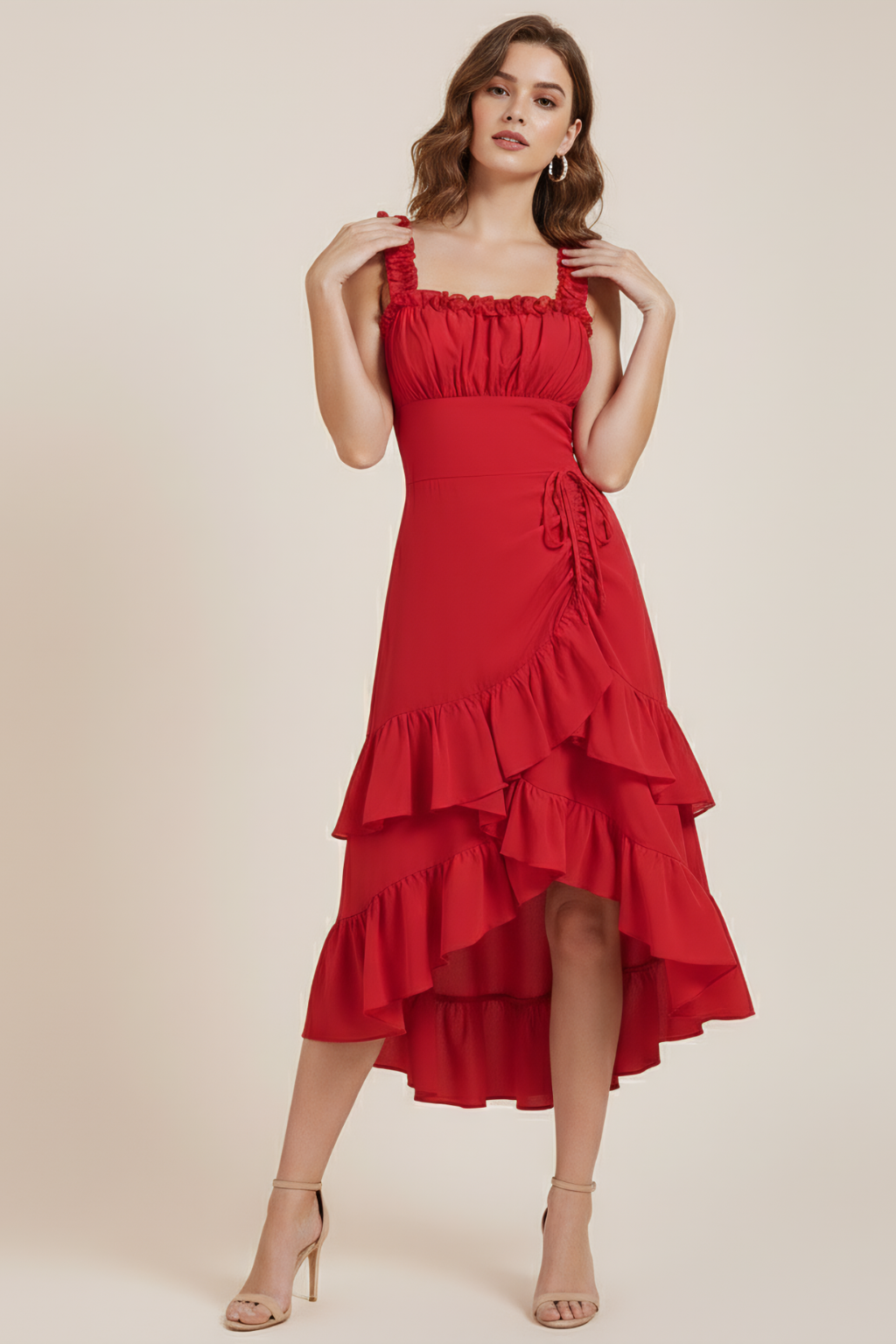 Ruffle Strap Midi Dress – Feminine Layered Ruffle Silhouette & Romantic Flow