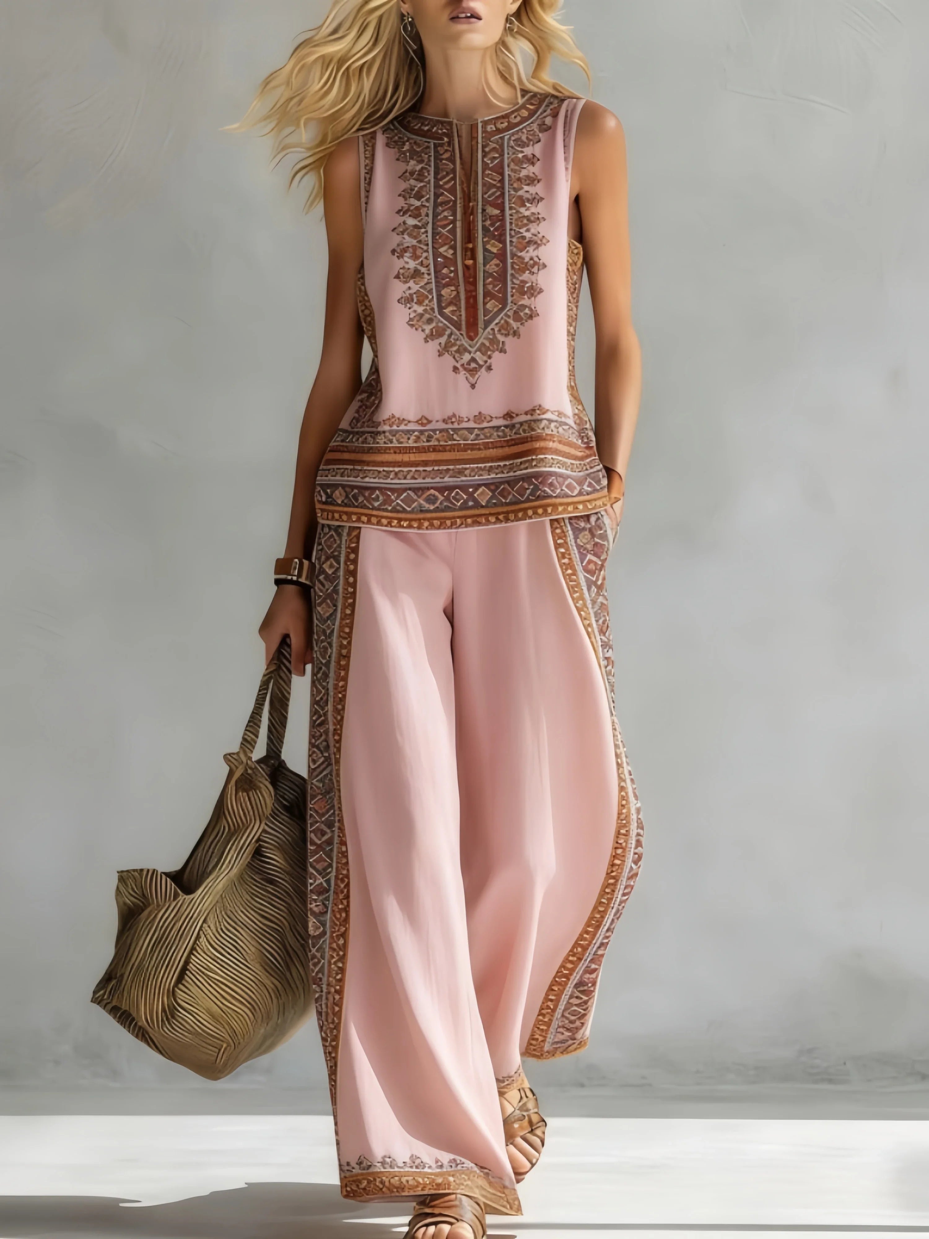 Margot | Retro Print Sleeveless Top & Trouser Set