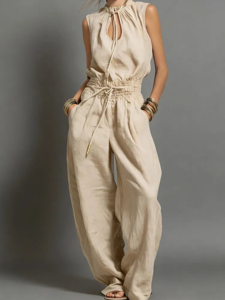 Mavelle | Drawstring Wide-Leg Jumpsuit