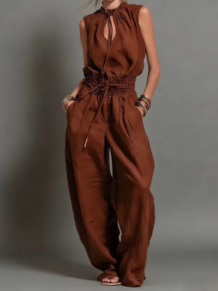 Mavelle | Drawstring Wide-Leg Jumpsuit