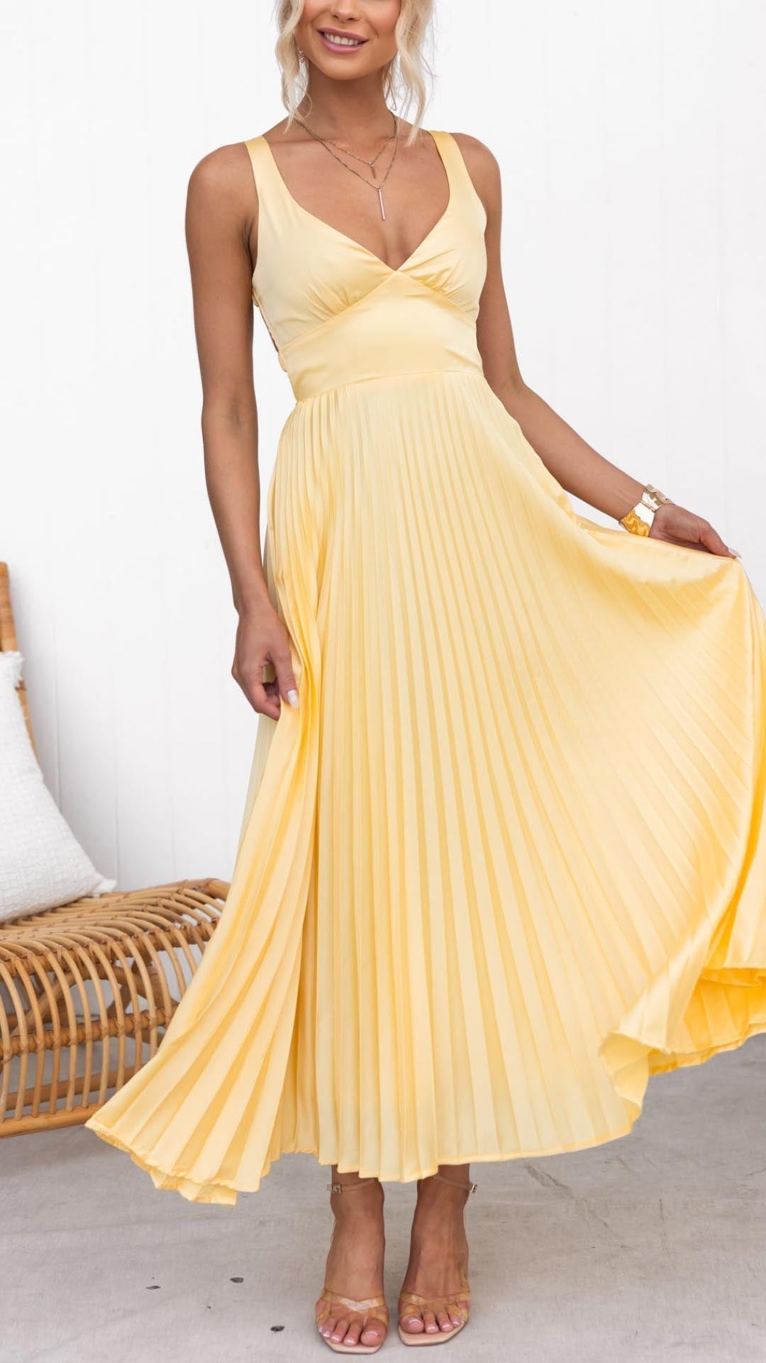 Ellis & Johnson™ | Pleated V-Neck Maxi Dress