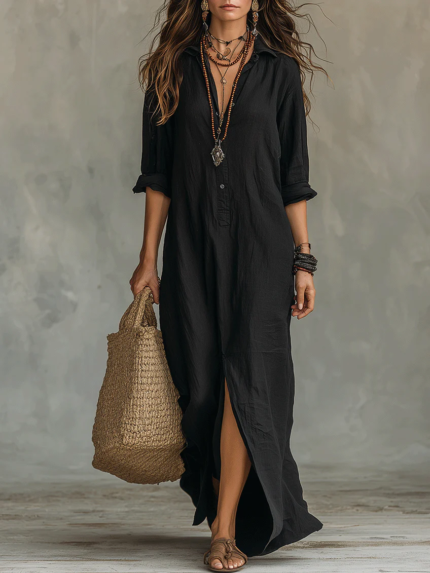 Soline™ | Oversized Maxi Dress with Buttons
