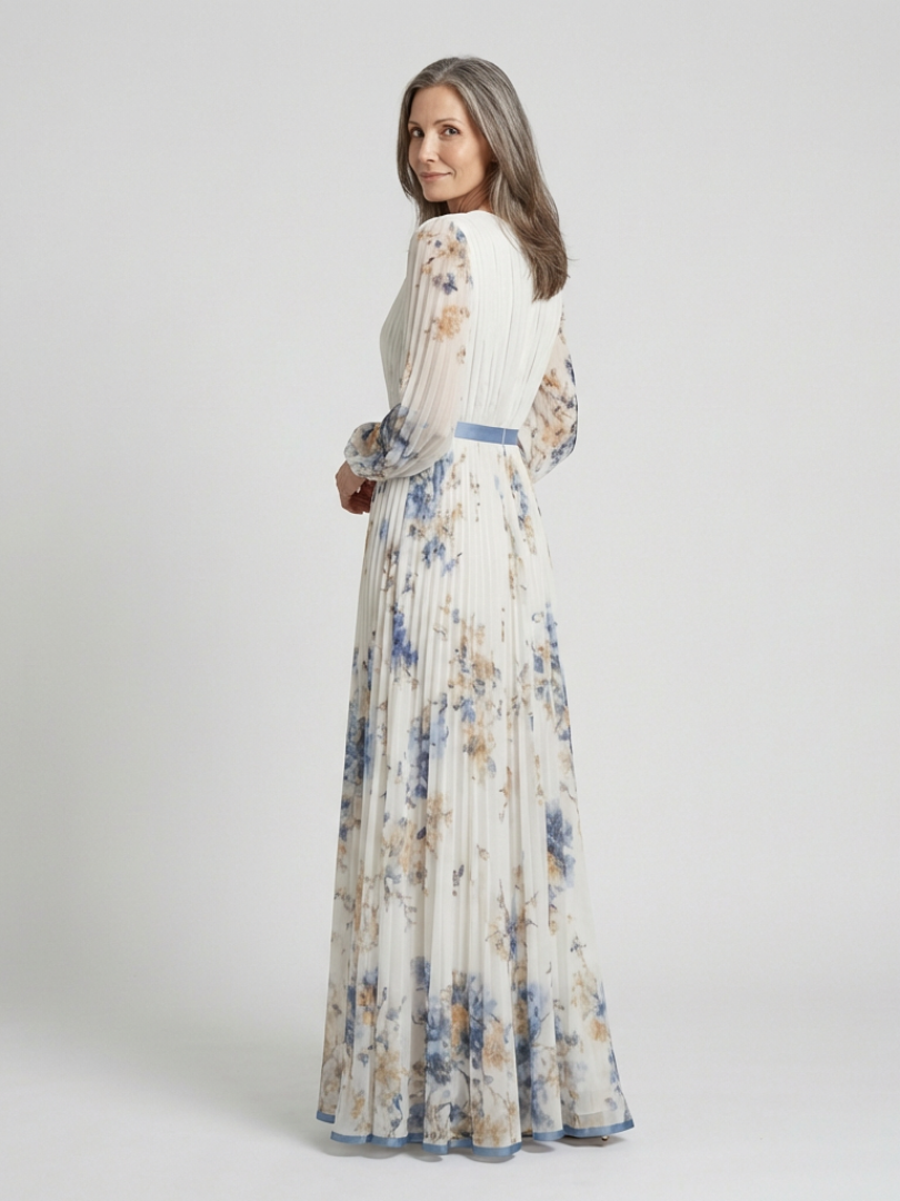 Ellis & Johnson™ | Long Sleeve V Neck Floral Maxi Dress