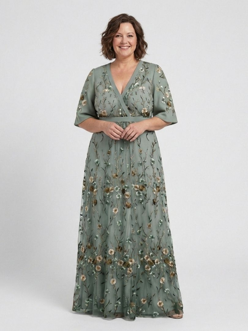 Ellis & Johnson™ | Floral V Neck Short Sleeve Maxi Dress