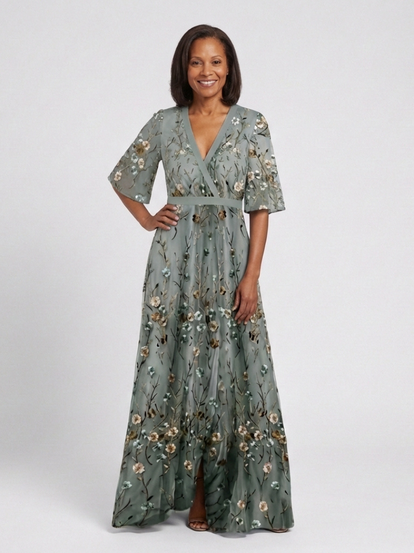 Ellis & Johnson™ | Floral V Neck Short Sleeve Maxi Dress