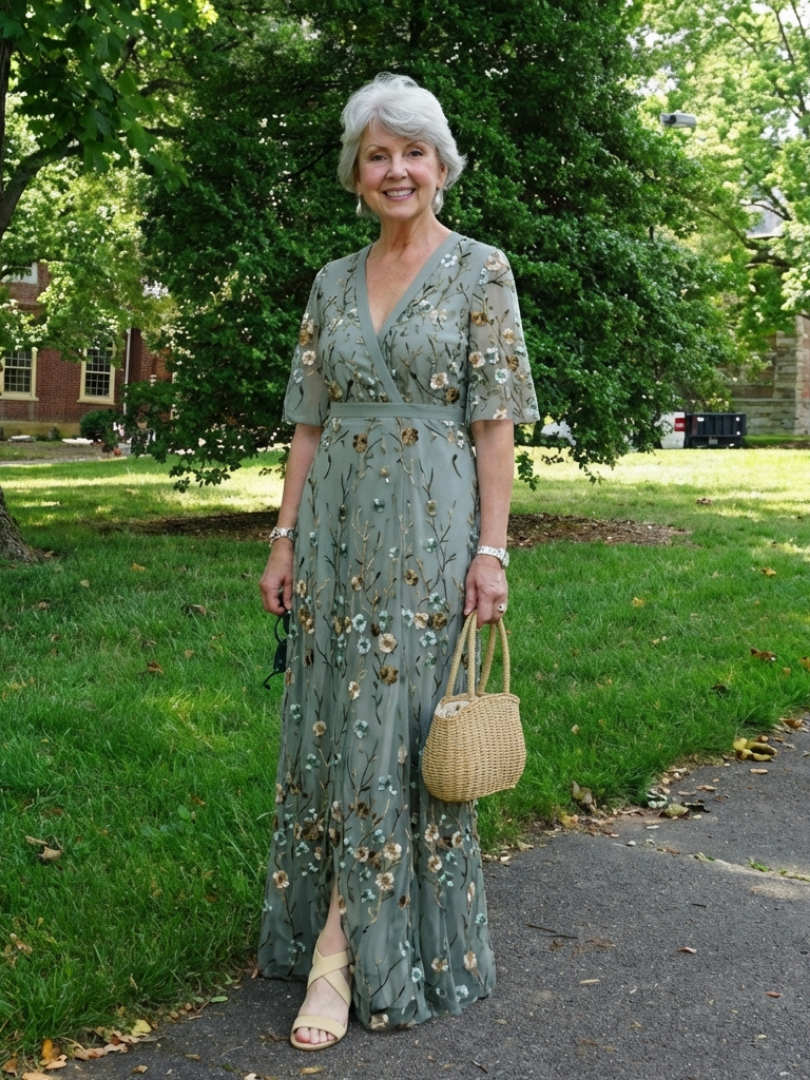 Ellis & Johnson™ | Floral V Neck Short Sleeve Maxi Dress