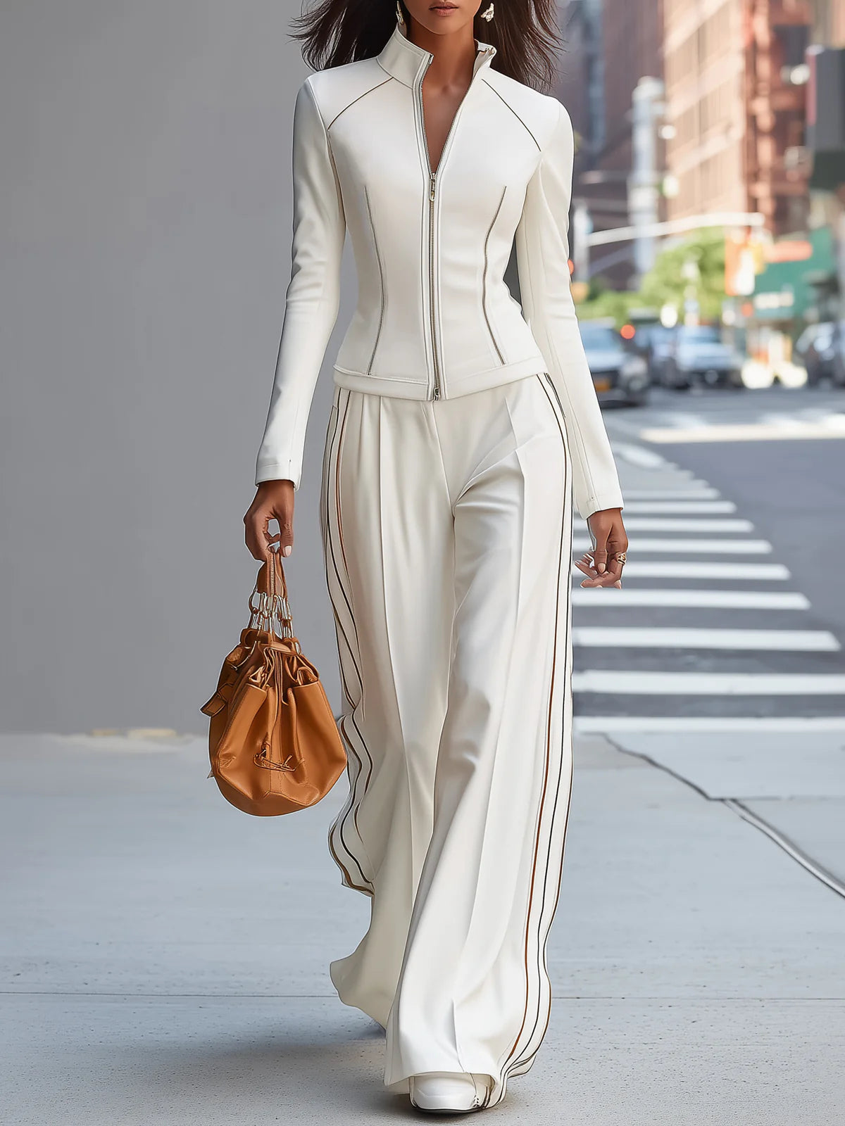 Radochna – High Neck Zip Suit with Wide Leg Pants
