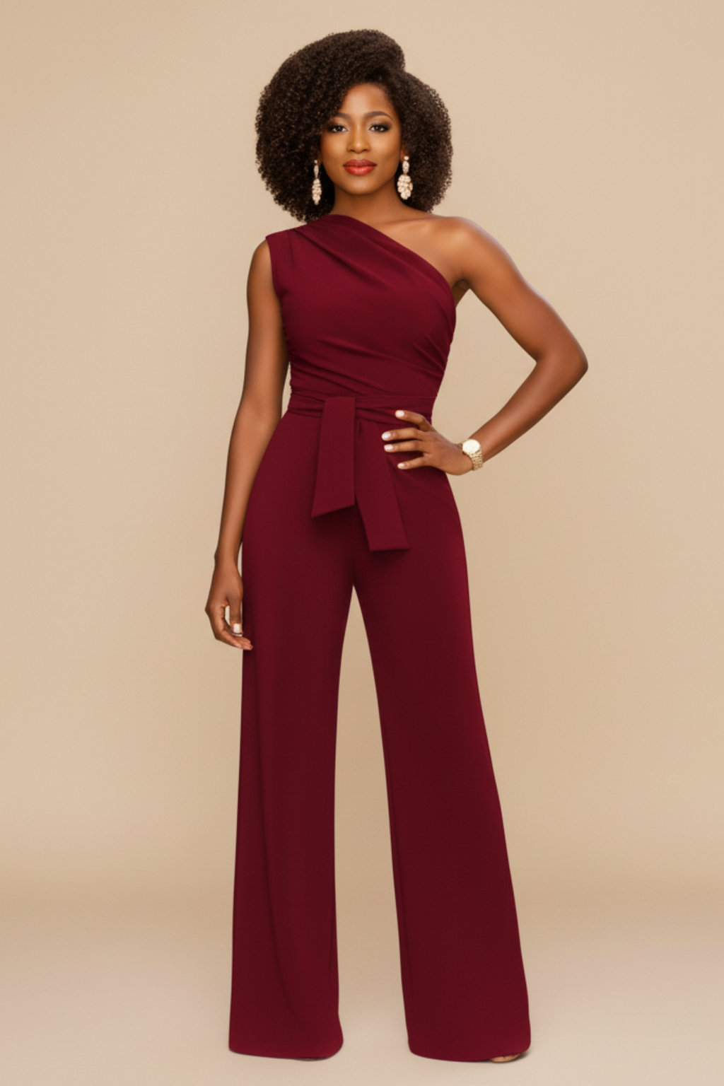 Sophisticated One-Shoulder Jumpsuit – Wide-Leg Evening Style