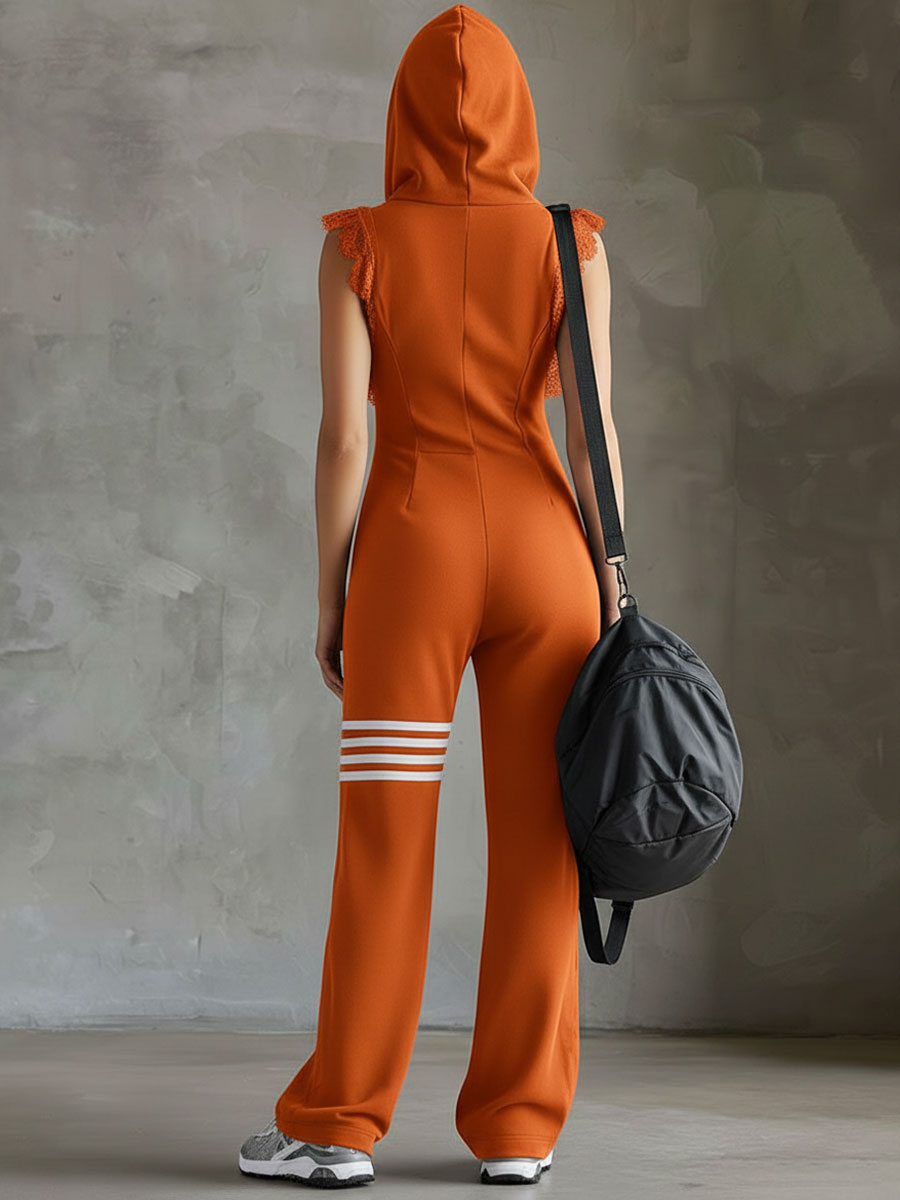 Daniela - Retro Sporty Jumpsuit with Hood and Stripes