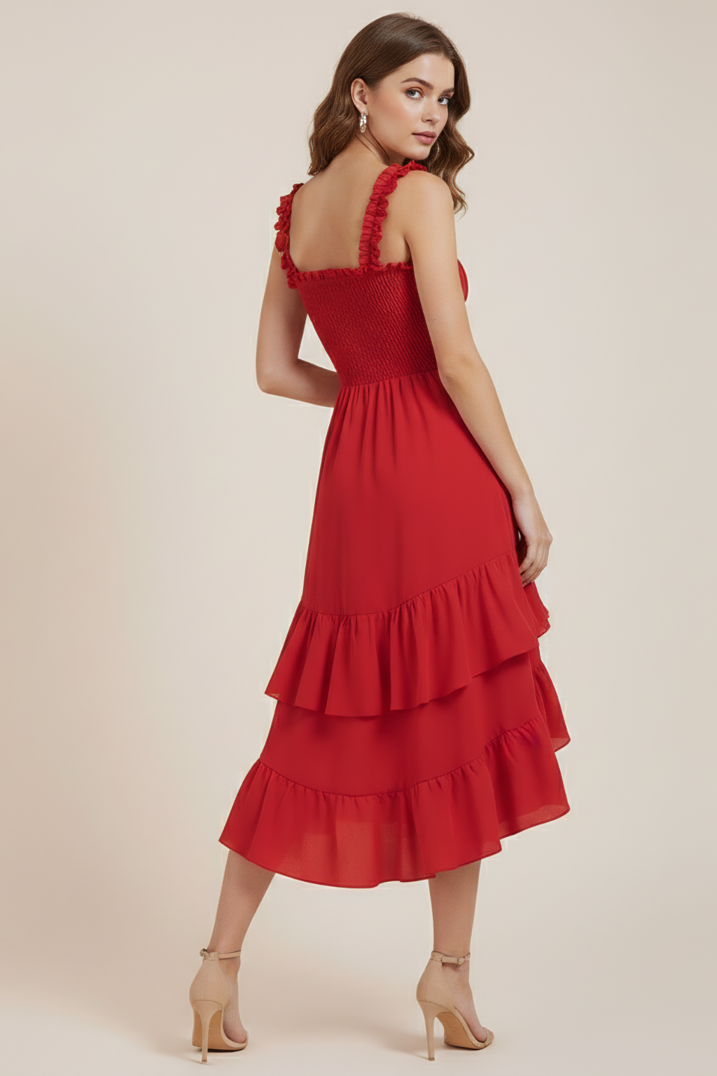 Ruffle Strap Midi Dress – Feminine Layered Ruffle Silhouette & Romantic Flow