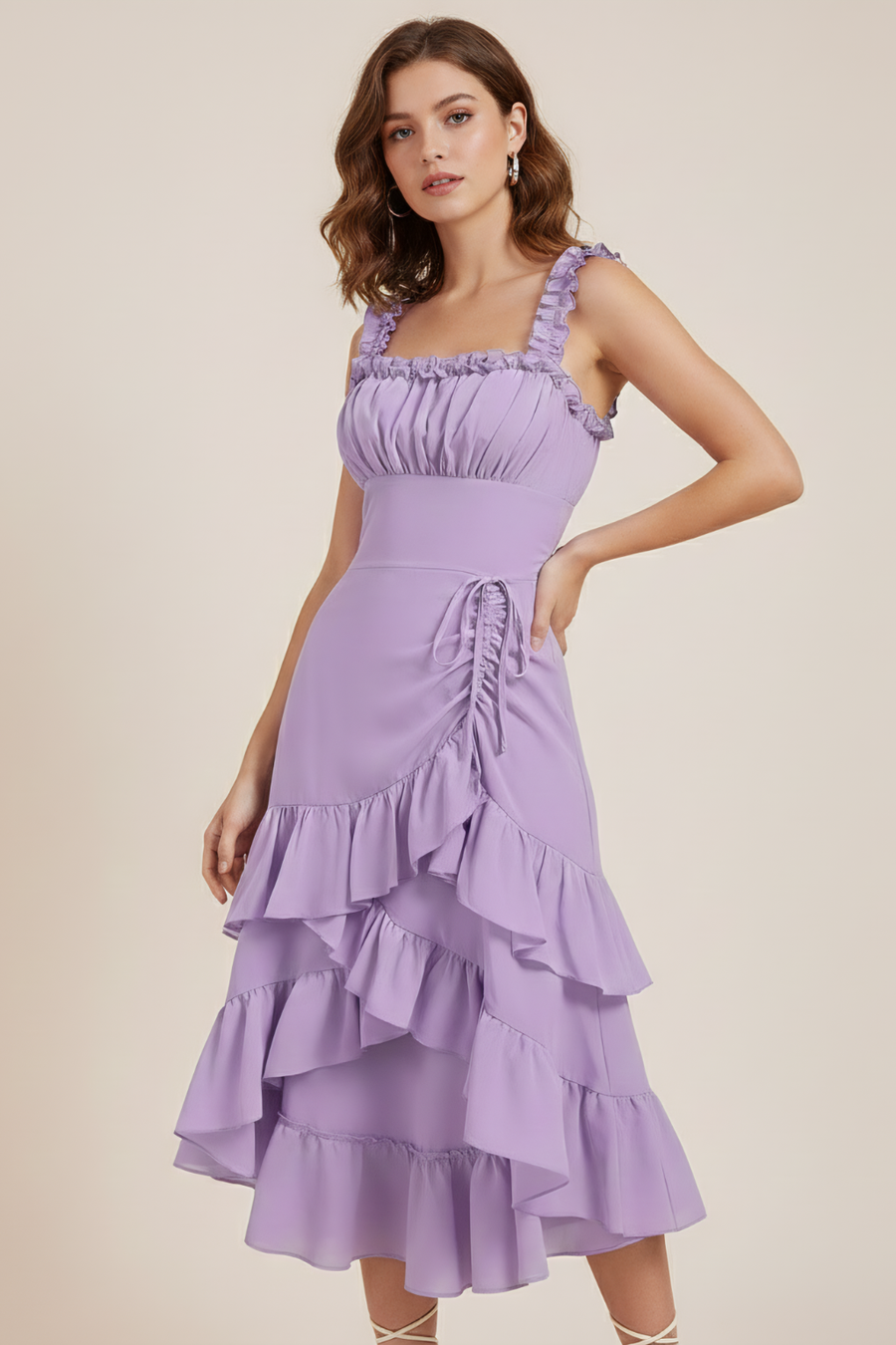 Ruffle Strap Midi Dress – Feminine Layered Ruffle Silhouette & Romantic Flow