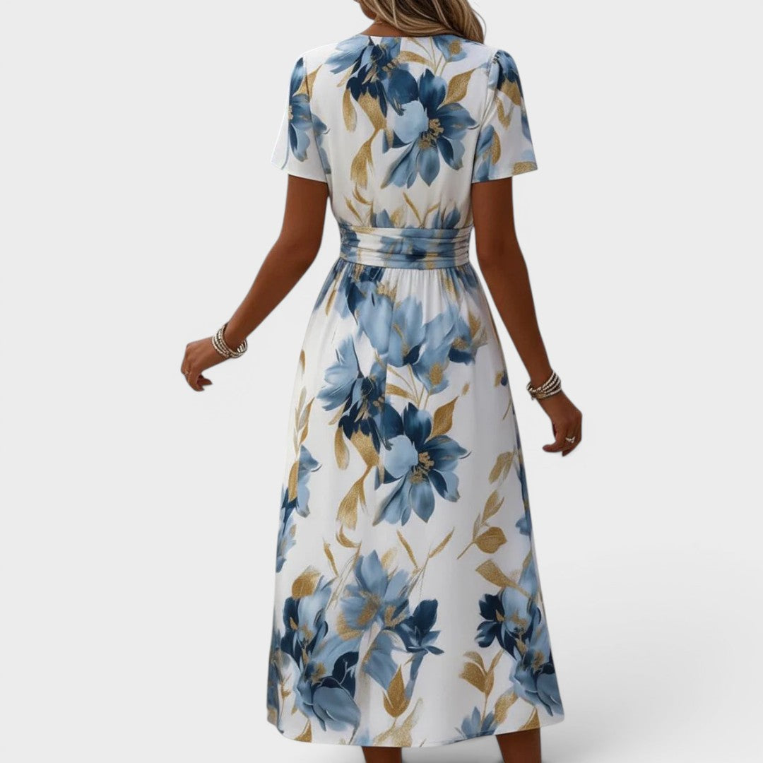 Elara | Floral Midi Dress with a Tie at the Waist