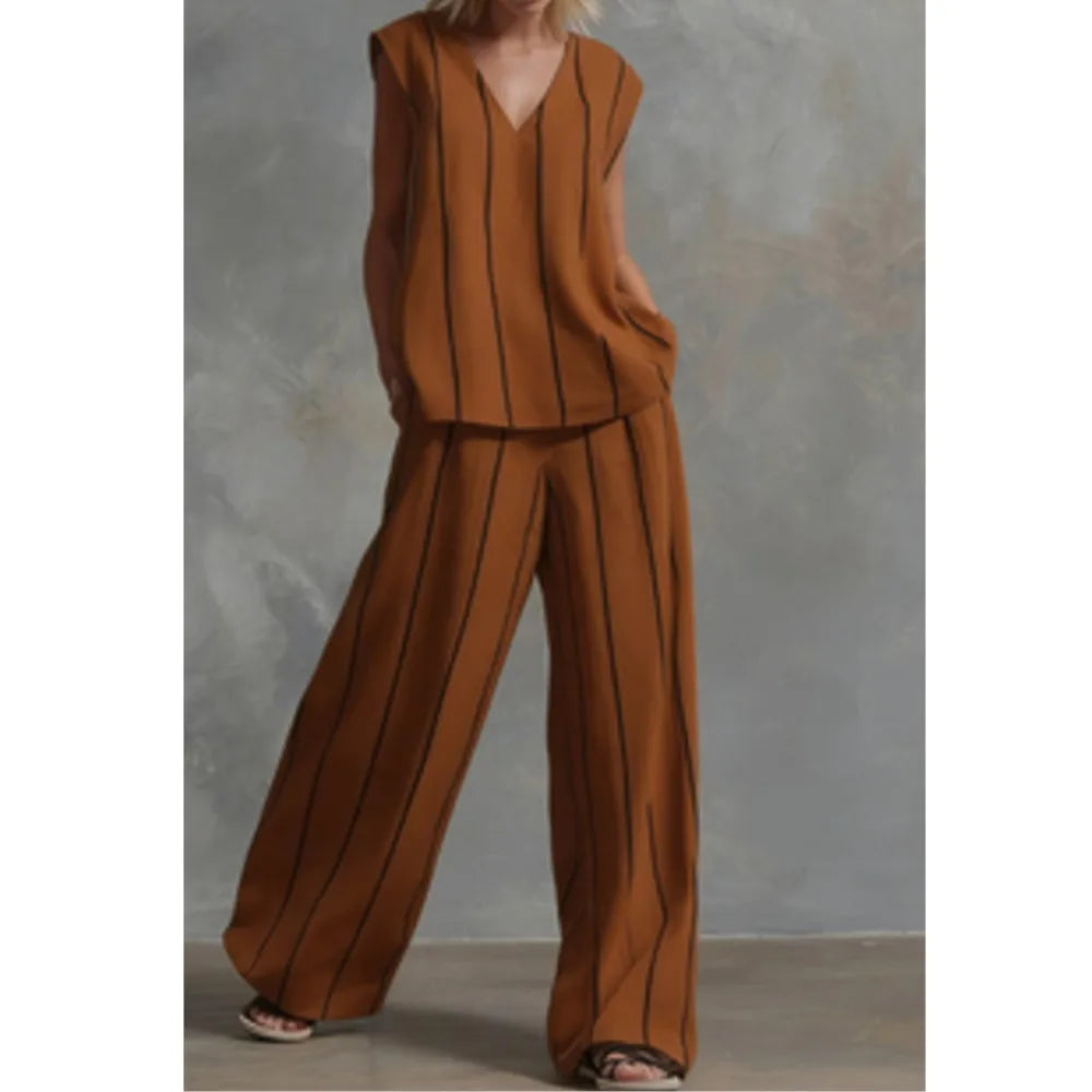 Evie | Striped Loose Top & Wide-Leg Pants Set