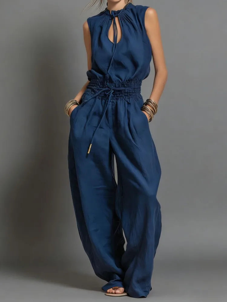 Mavelle | Drawstring Wide-Leg Jumpsuit