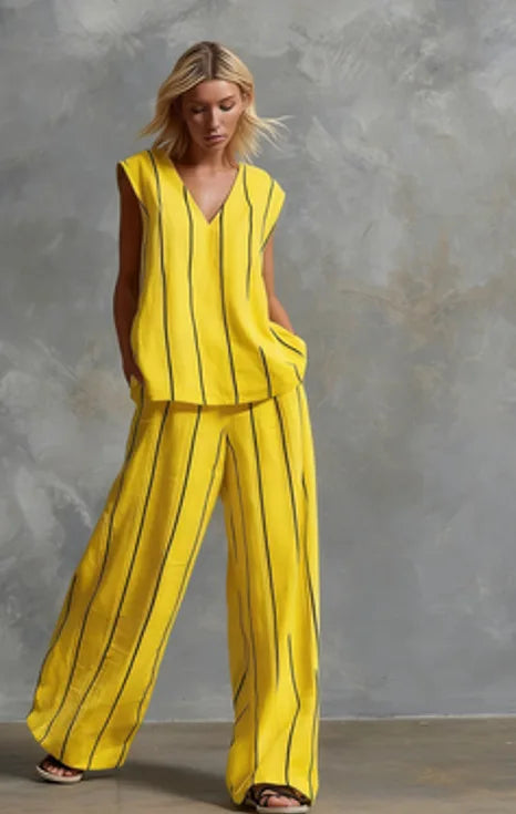 Evie | Striped Loose Top & Wide-Leg Pants Set