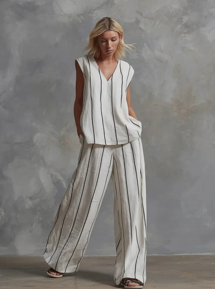 Evie | Striped Loose Top & Wide-Leg Pants Set