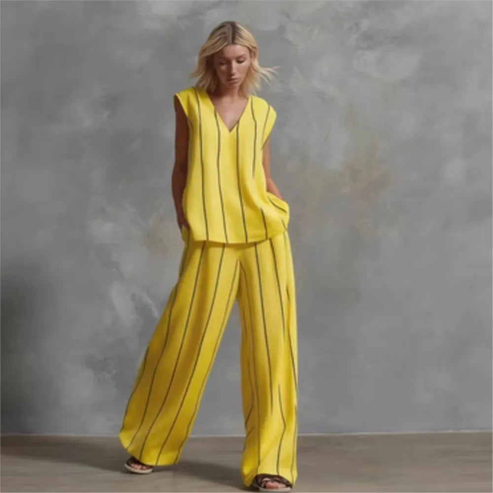 Evie | Striped Loose Top & Wide-Leg Pants Set