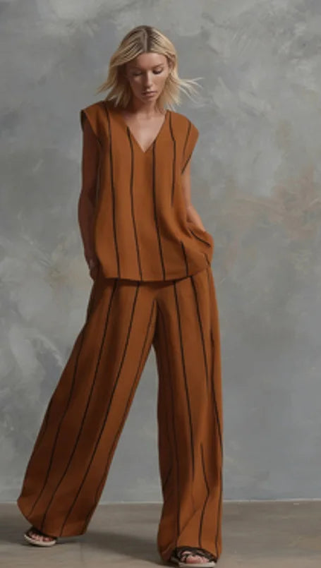 Evie | Striped Loose Top & Wide-Leg Pants Set