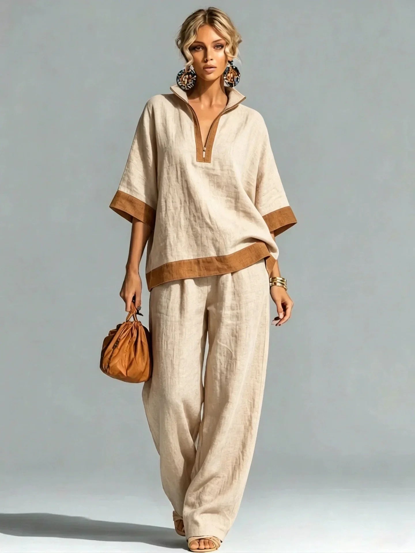 Women's Vintage Linen-Look Co-ord Set