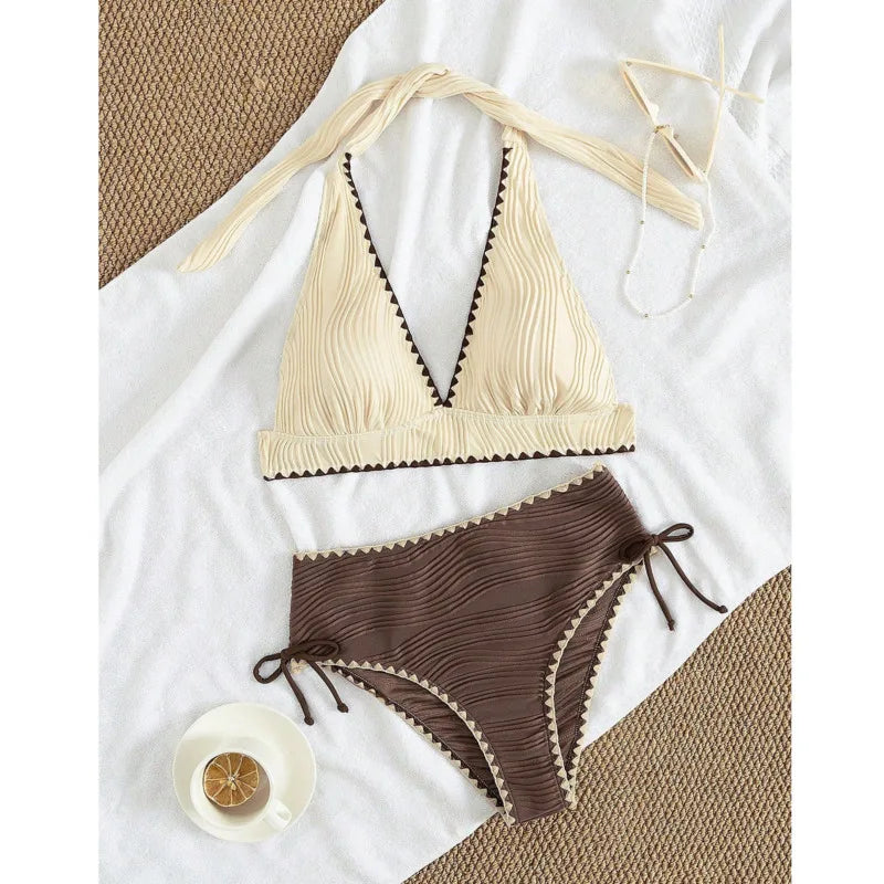 Capri | Ribbed Two-Tone Halter High-Waist Bikini Set