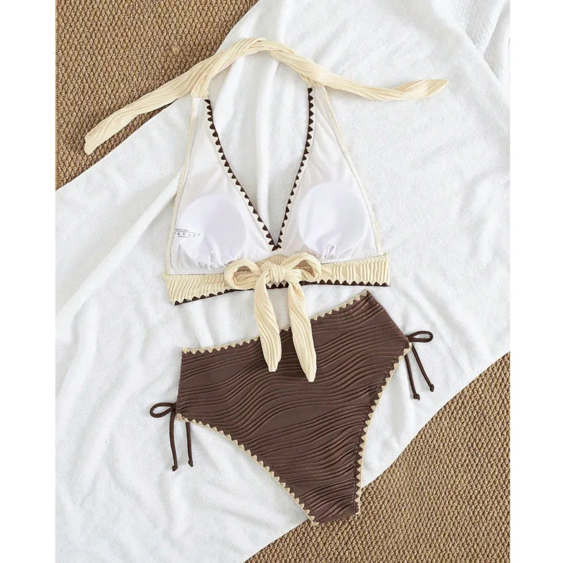Capri | Ribbed Two-Tone Halter High-Waist Bikini Set