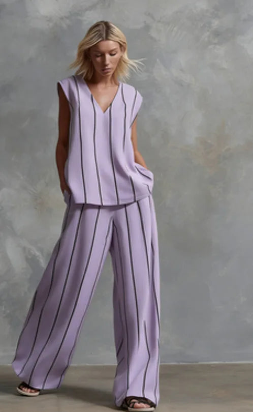 Evie | Striped Loose Top & Wide-Leg Pants Set