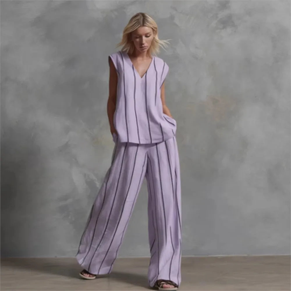 Evie | Striped Loose Top & Wide-Leg Pants Set