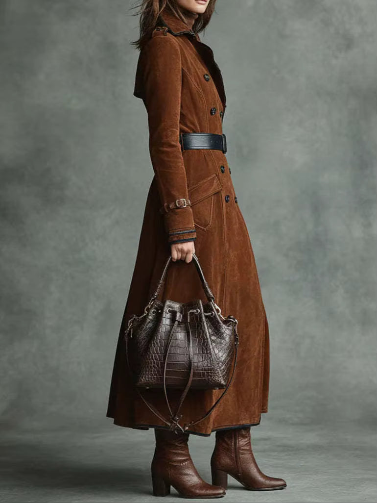 Nathalie™ - Suede Leather Trench Coat