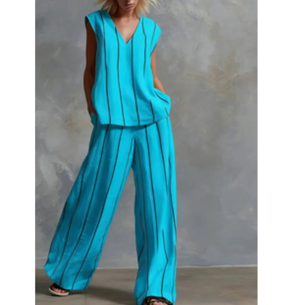 Evie | Striped Loose Top & Wide-Leg Pants Set