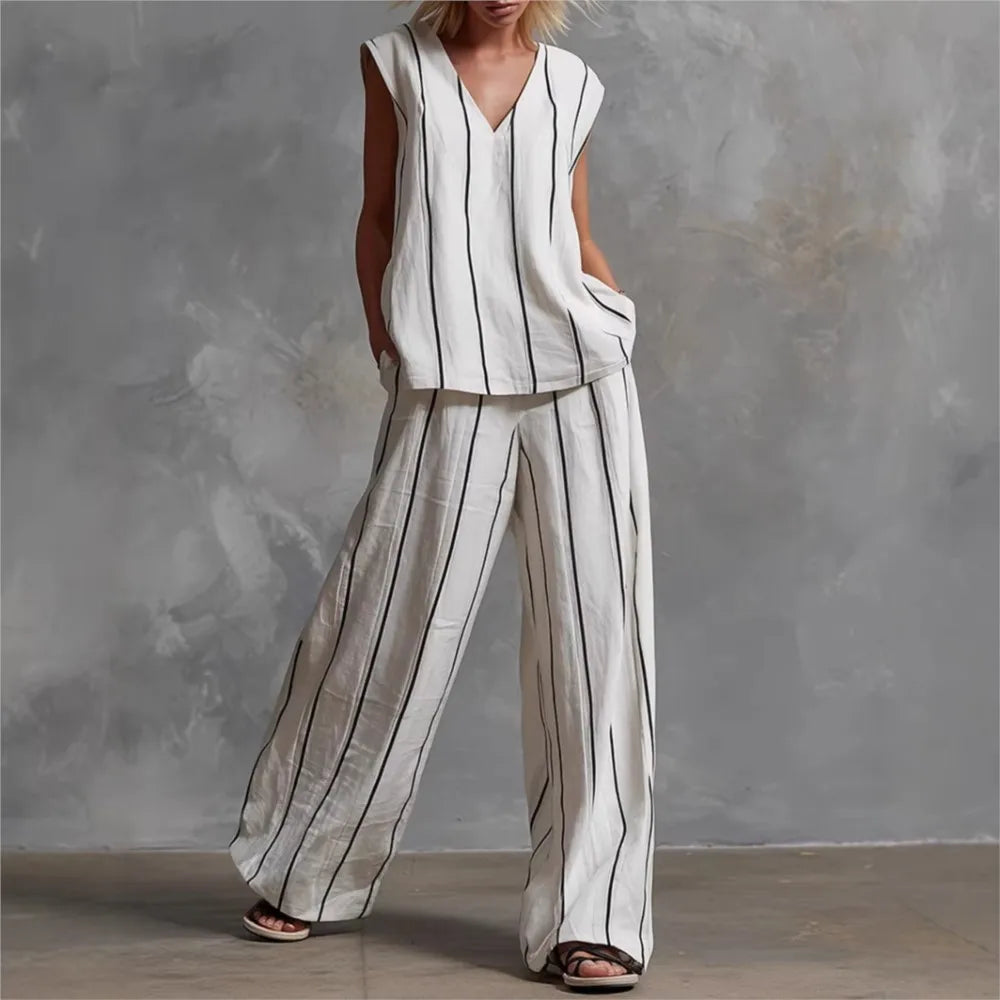 Evie | Striped Loose Top & Wide-Leg Pants Set
