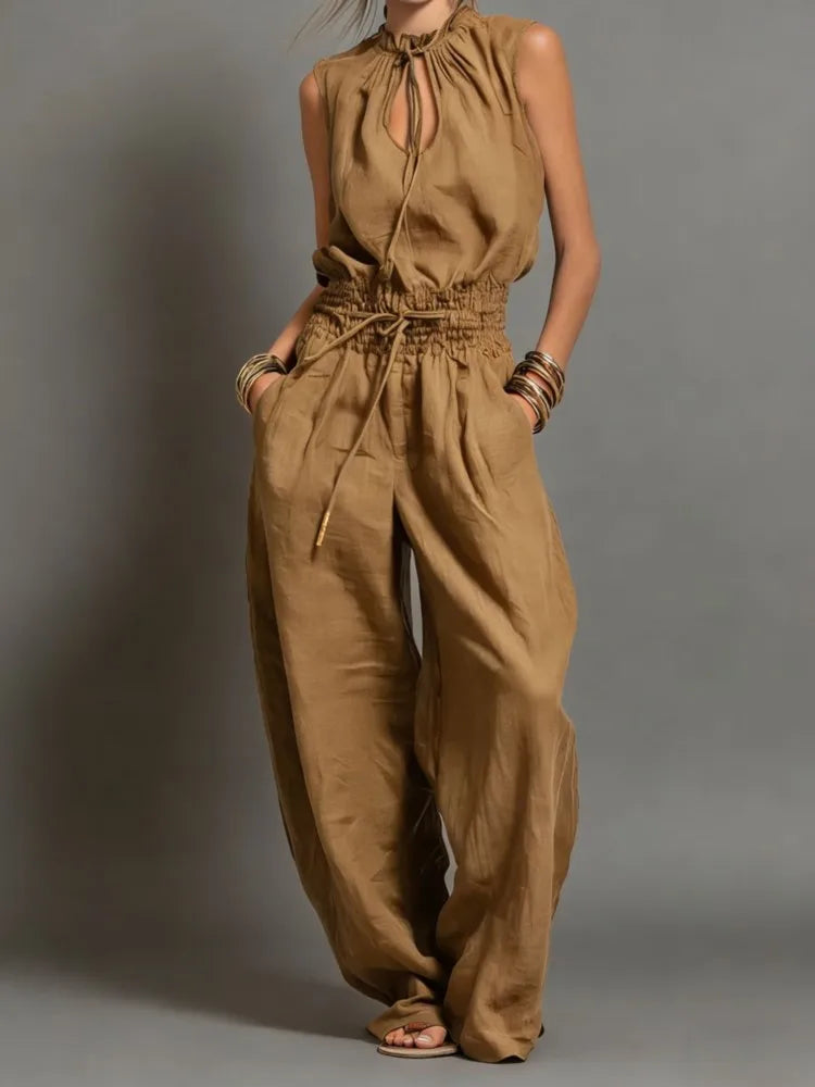 Mavelle | Drawstring Wide-Leg Jumpsuit
