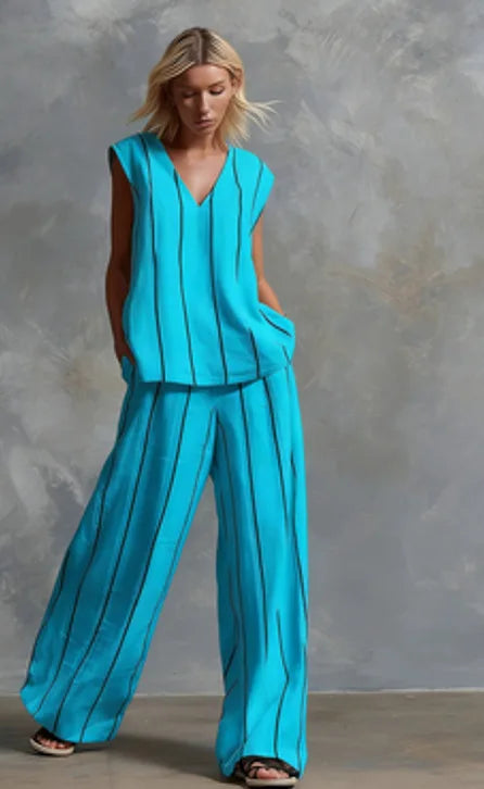 Evie | Striped Loose Top & Wide-Leg Pants Set