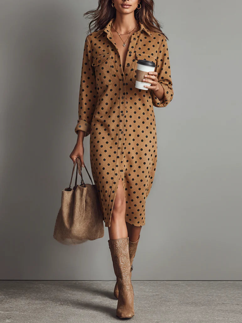 Ebonie | Suede Shirt Midi Dress