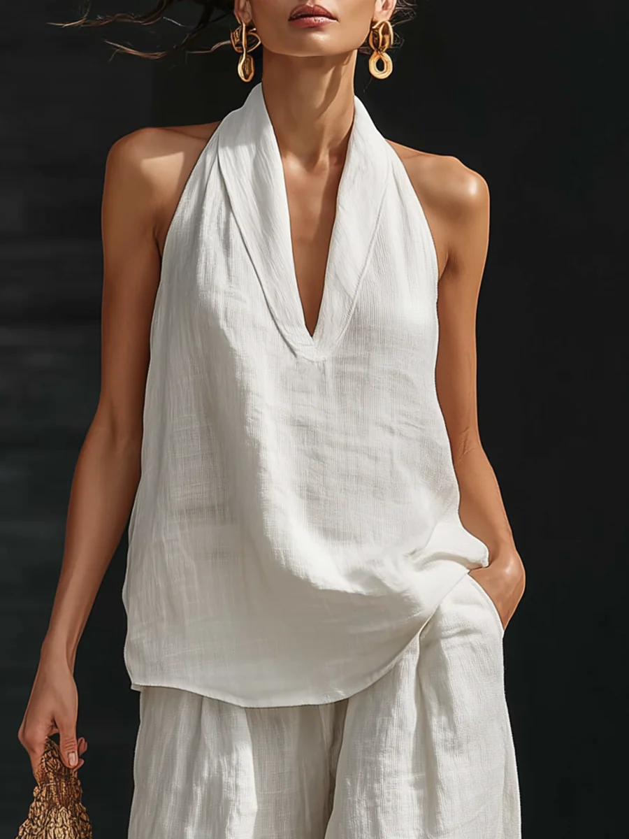 Carlotta – Elegant Sleeveless Set with Wide-Leg Trousers