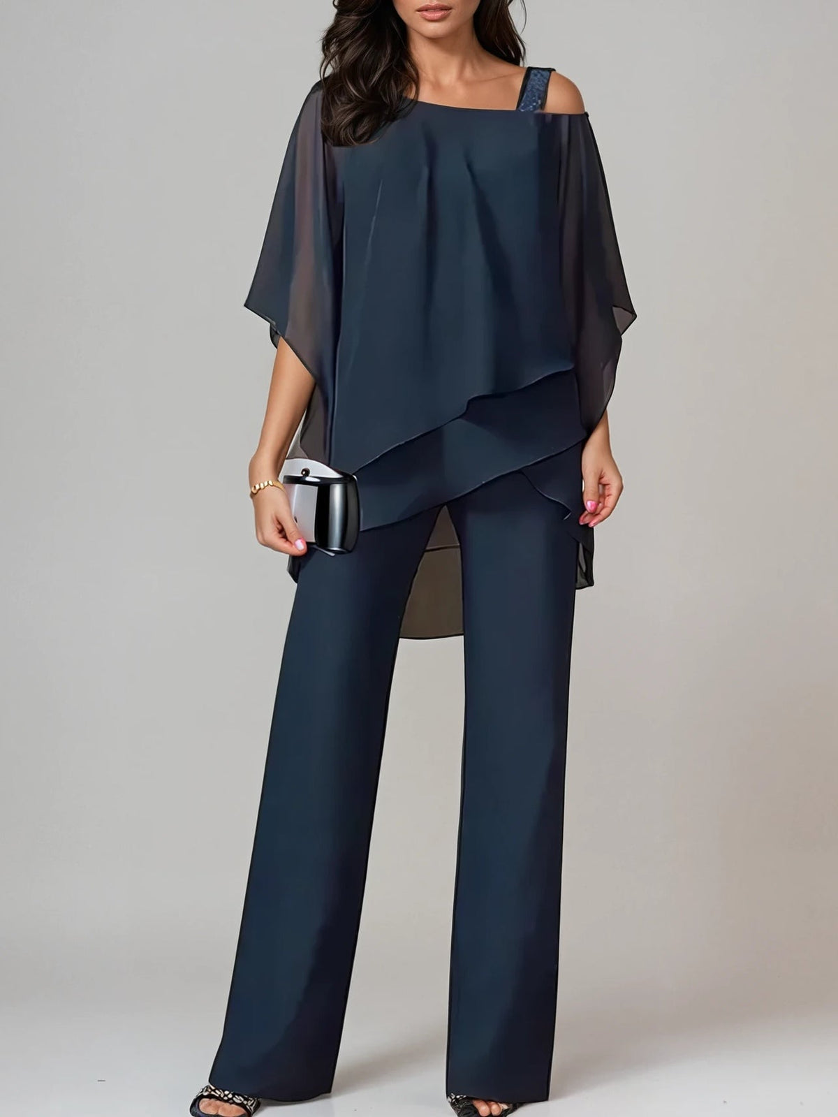 Sofia Off-the-Shoulder Chiffon Suit