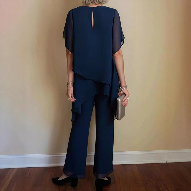 Relaxed Layered Top and Wide Leg Pants Set