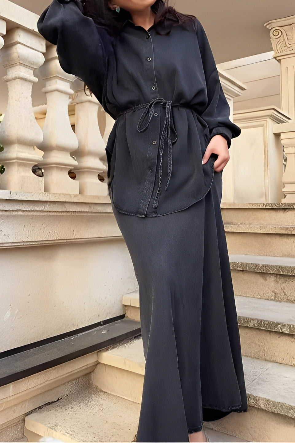 Radomira – Elegant Tie-Blouse & Flow Skirt Set